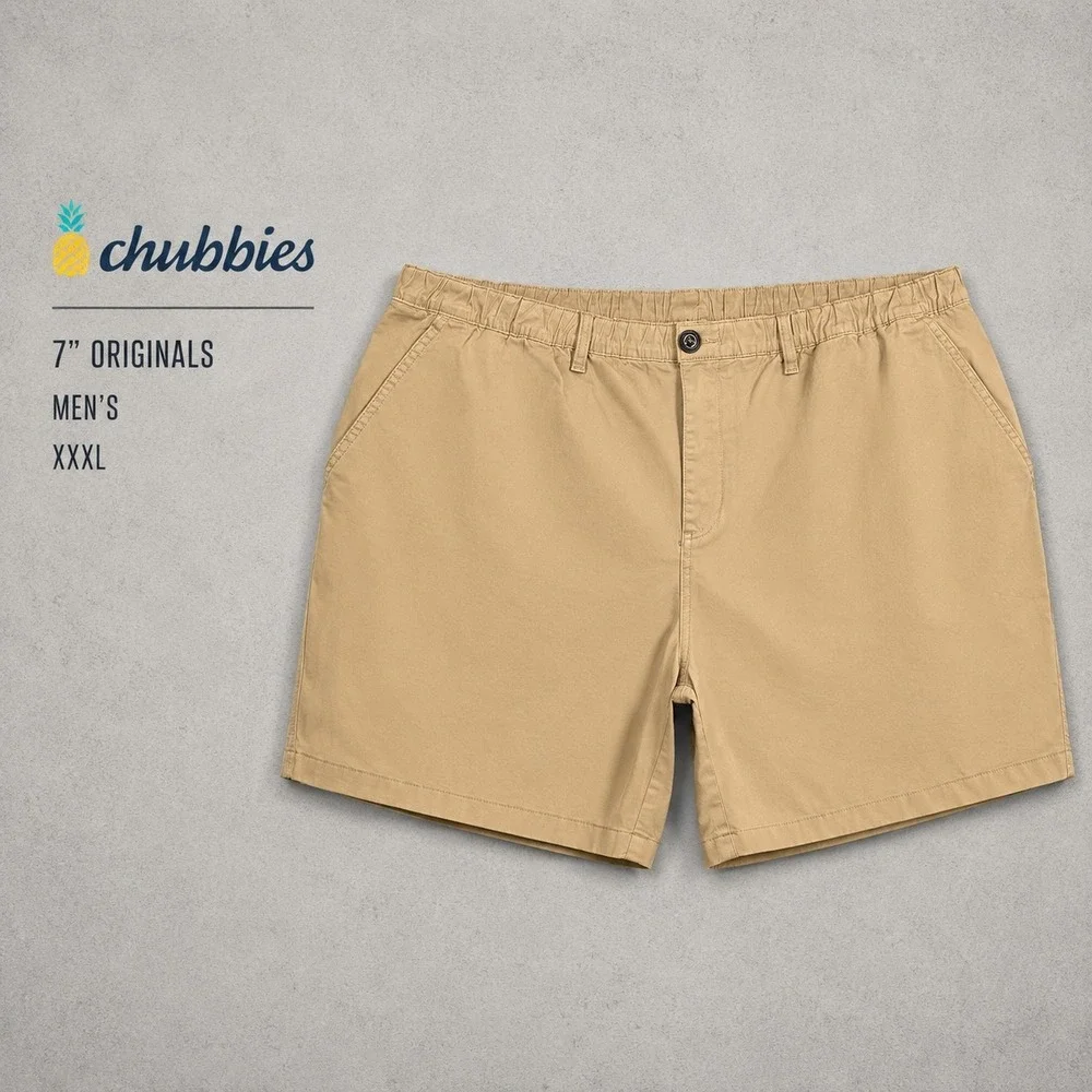 Chubbies Originals 7 Inch Shorts Mens XXXL Khaki Tan Elastic Waist Cotton Blend